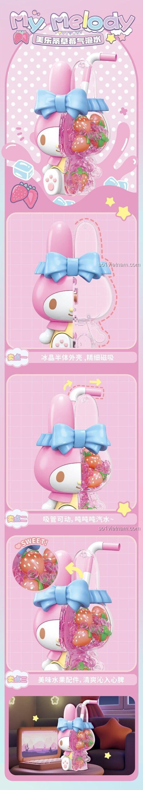 Bộ xếp hình My Melody Nước Ngọt Dâu Tây và Kuromi Nước Ngọt Nho, đồ chơi lắp ráp TOP TOY, chất lượng cao, giá tiết kiệm.