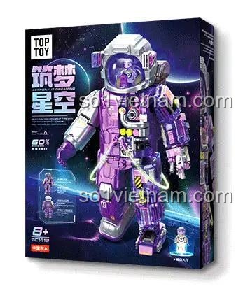 Ảnh chụp mặt trước của bộ lắp ghép TOP TOY TC1412 Phi hành gia Mộng Mơ Giữa Trời Sao, một đồ chơi mô hình ấn tượng cho bé trai 8 tuổi.