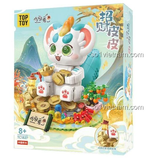 Hộp sản phẩm bộ lắp ghép Tỳ Hưu Chiêu Tài TOP TOY TC1827, đồ chơi sáng tạo cho bé 8 tuổi, món quà Tết ý nghĩa