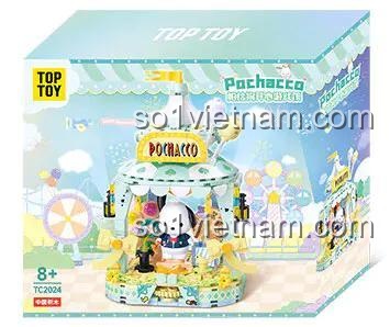 Hộp sản phẩm bộ lắp ráp TOP TOY TC2024 Pochacco's Happy Game Hall, có hình ảnh mô hình hoàn chỉnh và nhân vật Pochacco, độ tuổi 8+