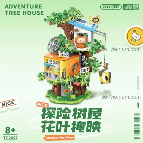 Hộp sản phẩm Nhà Cây Thám Hiểm Little Parrot BEBE TOP TOY TC2027, bộ đồ chơi xây dựng cho bé 8 tuổi, 660 chi tiết, lắp được 3 kiểu, màu xanh lá chủ đạo, giá tốt