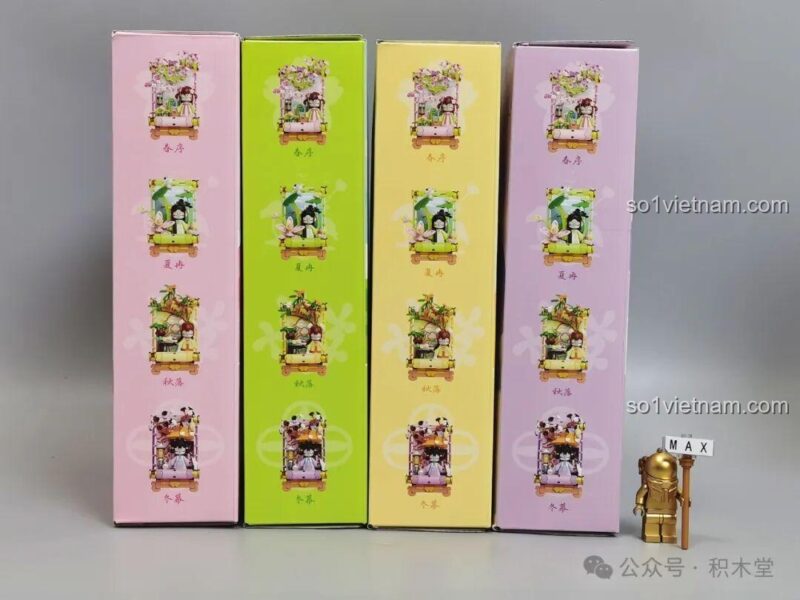 Cạnh bên của các hộp đồ chơi trang trí Mô hình trang trí chủ đề mùa xuân và các mùa khác.
