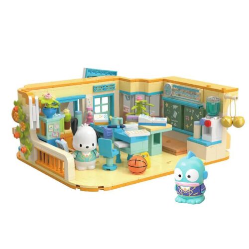Mô hình bộ lắp ghép Học Viện Sanrio: Phòng Tự Học Buổi Chiều với nhân vật Pochacco và Half-Fishman, có đèn LED, 500 mảnh, độ tuổi 8+