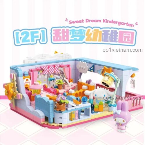 Hộp sản phẩm bộ lắp ghép Sanrio Family Academy TC2068, trường mầm non Sweet Dream Kindergarten, có nhân vật My Melody và Cinnamoroll, 500 mảnh, đồ chơi giáo dục cho bé gái