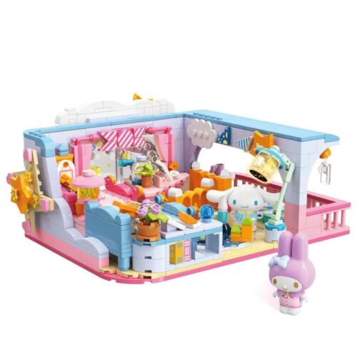 Mô hình trường mầm non Sanrio Family Academy TC2068 với nhân vật My Melody và Cinnamoroll, bộ lắp ghép 500 mảnh, có đèn LED và âm thanh, đồ chơi xây dựng cho bé gái 8 tuổi