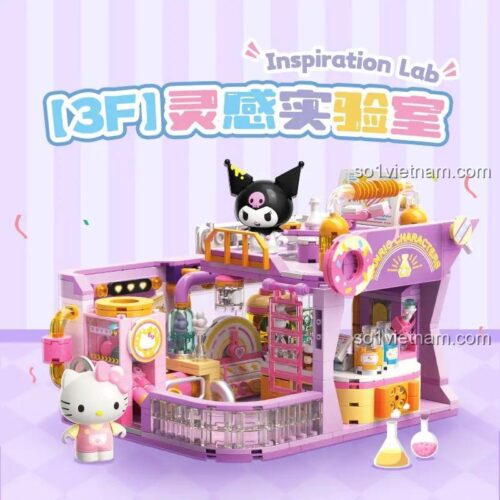 Mô hình 3 tầng Sanrio Characters Học Viện: Phòng Thí Nghiệm Sáng Tạo, đồ chơi lắp ghép chi tiết, có đèn LED, cho bé gái 8 tuổi