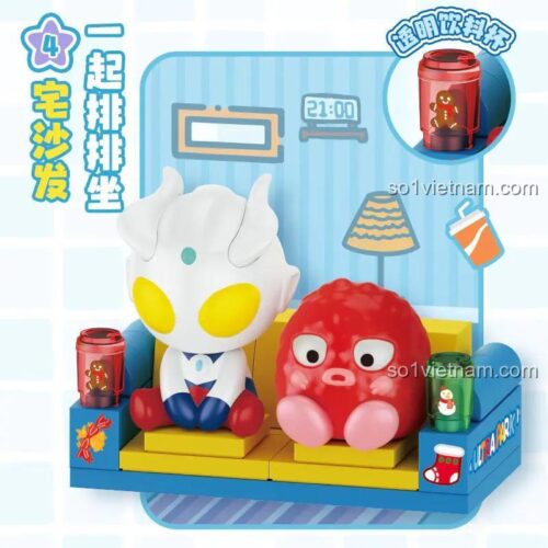 Mô hình Ultraman và quái vật đỏ trên sofa, đồ chơi lắp ghép TOP TOY TC2213