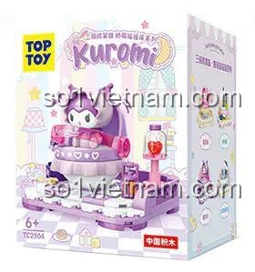 Hộp sản phẩm bộ lắp ghép Kuromi của TOP TOY, có hình ảnh mô hình và các nhân vật Sanrio khác