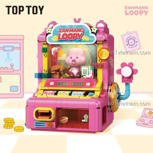 Ảnh hộp của bộ đồ chơi TOP TOY TC2330 Máy Slot Machine Loopy, thể hiện nhân vật Loopy đáng yêu và các đồng xu vàng.