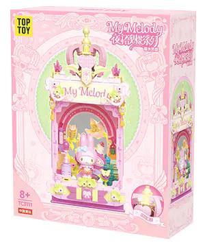 Hộp sản phẩm bộ đồ chơi My Melody TOP TOY TC3111, đồ chơi lắp ghép My Melody giá rẻ cho mẹ có con gái 8 tuổi, có đèn LED lung linh.