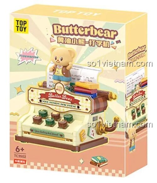 Hộp sản phẩm đồ chơi lắp ghép TOP TOY TC3502 Máy Đánh Chữ Gấu Bơ, món quà giá rẻ cho bé gái 6 tuổi yêu thích sự sáng tạo.