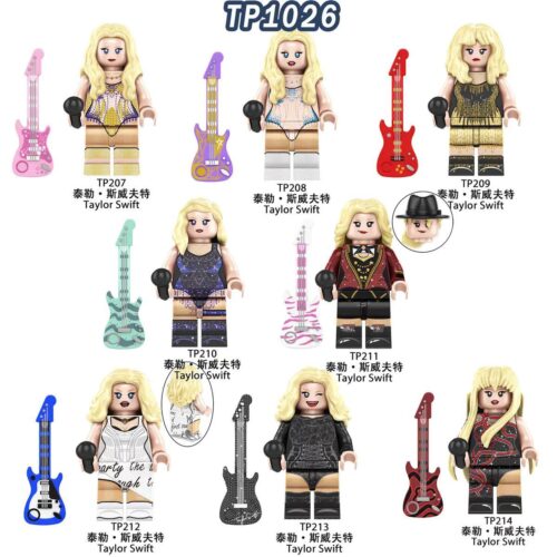 Bộ 8 Minifigure Taylor Swift với các trang phục và cây đàn guitar khác nhau, đồ chơi lắp ghép cho bé gái 6 tuổi, quà tặng ý nghĩa