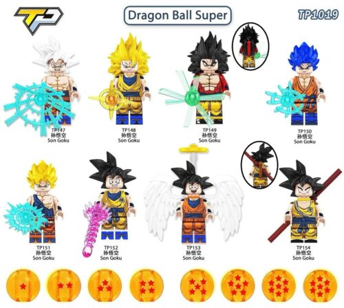 Bộ đồ chơi Son Goku Dragon Ball Super TP150 giá rẻ, bộ 8 minifigure Son Goku với nhiều dạng biến hình và phụ kiện hiệu ứng năng lượng, phù hợp bé trai 6 tuổi.