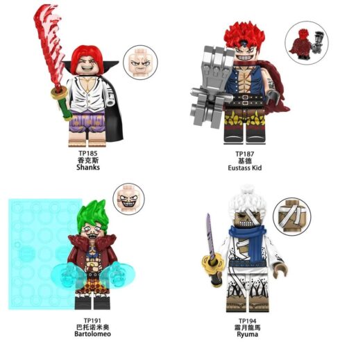 Bộ 4 nhân vật One Piece TP TP185: Shanks, Eustass Kid, Bartolomeo, Ryuma - Đồ chơi lắp ghép cho bé trai 6 tuổi, Tứ Hoàng Hội Ngộ, 4 nhân vật One Piece kinh điển