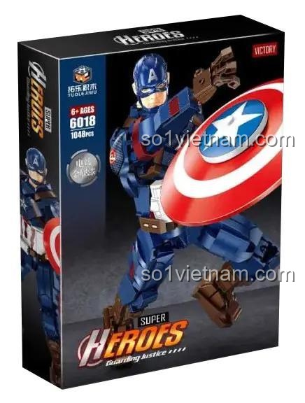 hộp đồ chơi lắp ghép Tuole 6018 Đội Trưởng Mỹ, bộ đồ chơi Captain America cho bé trai 6 tuổi, giá rẻ