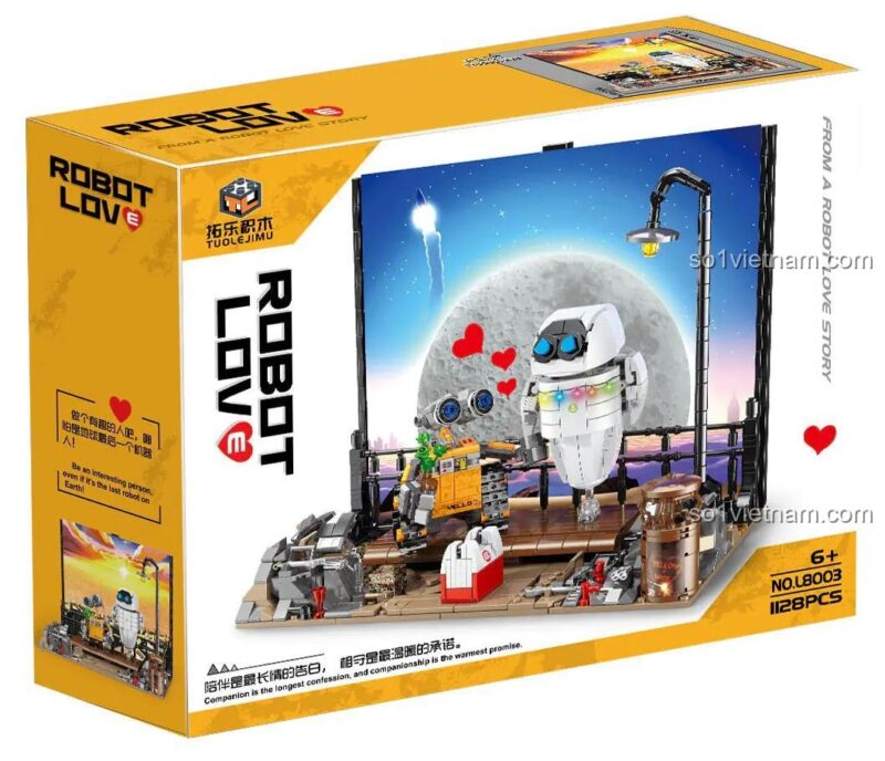 Hộp sản phẩm bộ lắp ghép Robot Love Tuole L8003, mô hình Wall-E và EVE, có đèn LED, phù hợp cho bé 6 tuổi