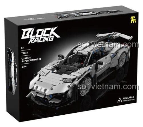 Ảnh chụp cận cảnh mặt trước của bộ lắp ghép Siêu xe Mercedes-AMG ONE Tuomu T3014, thể hiện chi tiết hệ thống đèn và các khe hút gió khí động học. Đồ chơi cho con trai 8 tuổi.