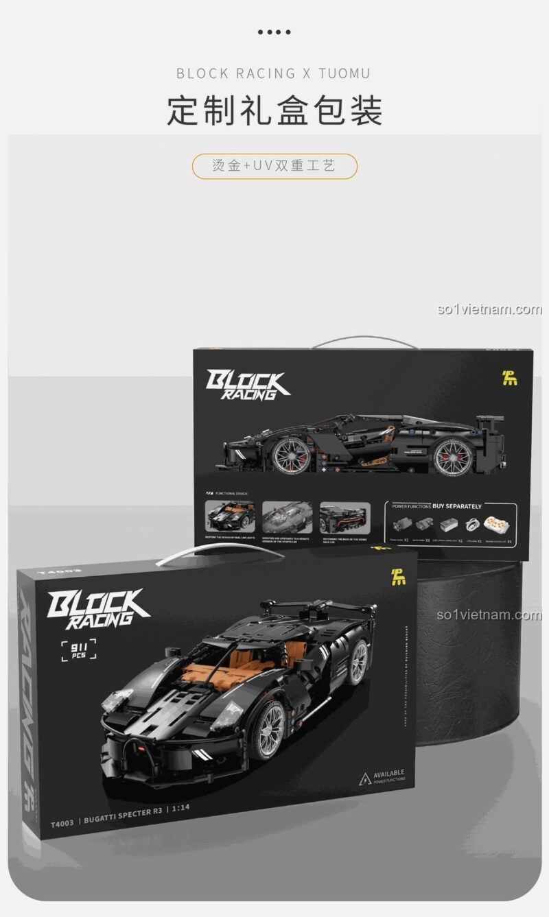 Tuomu 4003 Bugatti Specter R3, bộ lắp ghép siêu xe với hộp quà tùy chỉnh cao cấp, món quà sinh nhật ý nghĩa cho con trai 8 tuổi.