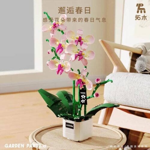 Mô hình hoa lan Vườn Xuân Hạnh Phúc Tuomu T6005, bộ đồ chơi hoa lan, đồ chơi sáng tạo cho bé gái 14 tuổi, chậu hoa trang trí