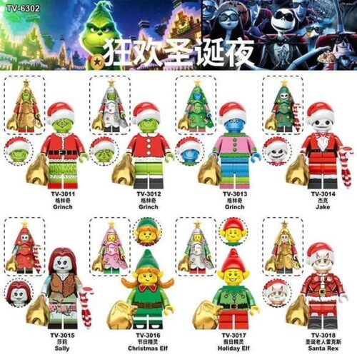 Bộ đồ chơi TV3013 Minifigures Giáng Sinh giá tốt, set lắp ghép nhân vật Grinch Elf Santa Rex Sally Jake cho bé trai bé gái 6 tuổi, đồ chơi mô hình lễ hội tiết kiệm.
