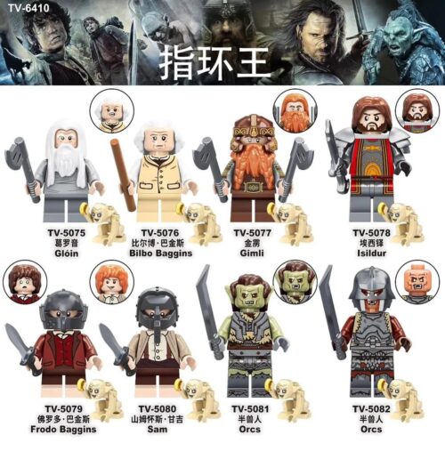 Bộ minifigure The Lord of the Rings TV5078, bao gồm 8 nhân vật kinh điển như Glóin, Bilbo Baggins, Gimli, Isildur, Frodo Baggins, Sam, Orcs. Phù hợp cho bé trai và bé gái 6 tuổi. Giá tốt, chất lượng cao, đồ chơi giáo dục phát triển trí tuệ.