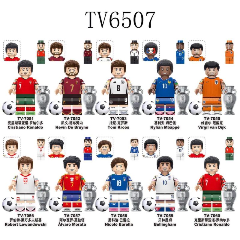 Bộ đồ chơi Minifigures Cầu Thủ Bóng Đá TV7052, 10 minifigures ngôi sao bóng đá nổi tiếng, đồ chơi lắp ghép cho bé trai 6 tuổi, giá tốt.