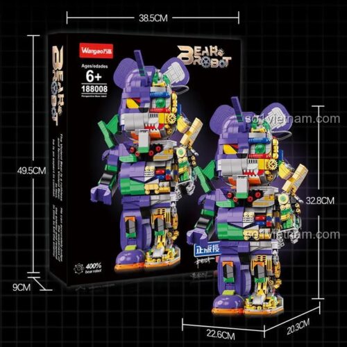 Kích thước hộp và đồ chơi mô hình Bear Robot EVA-01 188008, cao 40.7cm, món quà ấn tượng cho con trai.