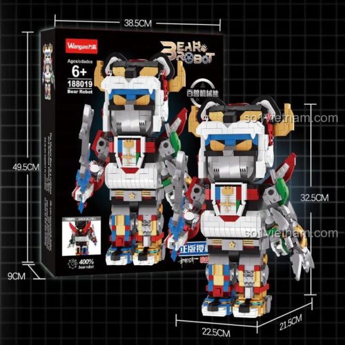 đồ chơi mô hình Robot Gấu Wangao 188019 với kích thước mô hình và hộp rõ ràng, bộ xếp hình Robot Gấu Voltron cho bé trai 6 tuổi