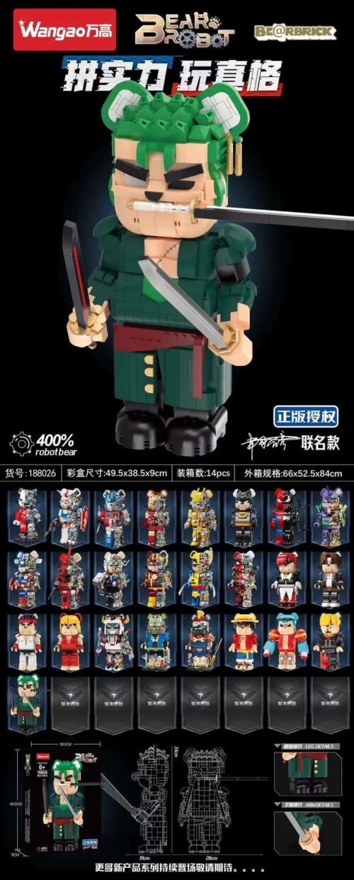 Mô hình Wangao 188026 Zoro Mechanical Bear 400% tỉ lệ 1:4, thiết kế cơ khí tinh xảo, đồ chơi lắp ghép cho bé 6 tuổi