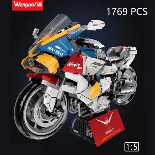 Mô hình xe máy Kawasaki H2R Gundam RX-78-2 tỉ lệ 1:5, 1769 chi tiết, màu trắng xanh đỏ vàng, đồ chơi lắp ráp cho bé trai 6 tuổi