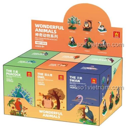 Bộ sưu tập Động vật kỳ diệu WANGE, bao gồm Chim Công, Cú, Thiên Nga, Toucan, Vẹt, Gõ Kiến