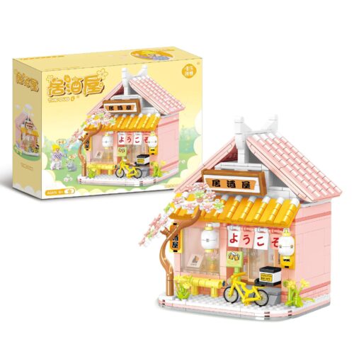 Bộ lắp ghép WANGE 2134 Quán rượu Izakaya Nhật Bản cho bé gái 6 tuổi, giá rẻ. Hình ảnh hộp và mô hình hoàn thiện.
