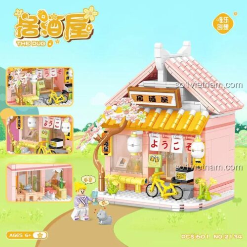Các chi tiết của đồ chơi mô hình WANGE 2134 Cửa hàng Izakaya, gồm 601 mảnh, chất lượng cao, phù hợp cho con gái.
