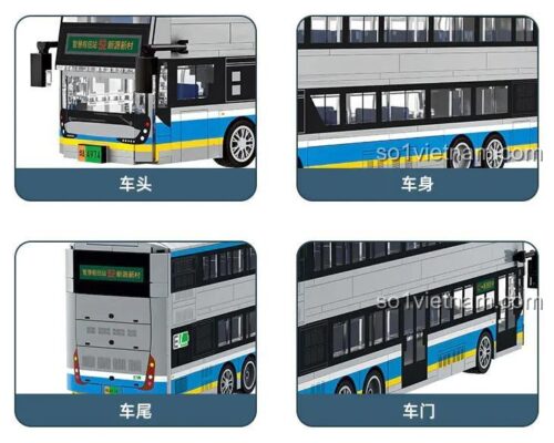 Cận cảnh đầu xe buýt hai tầng WANGE 4974, chi tiết tinh xảo, đồ chơi lắp ráp cho bé