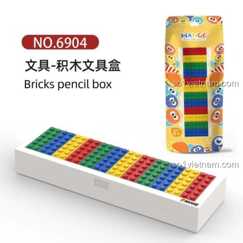 Hộp bút lắp ghép WANGE 6904 với các mảnh ghép màu sắc và logo WANGE