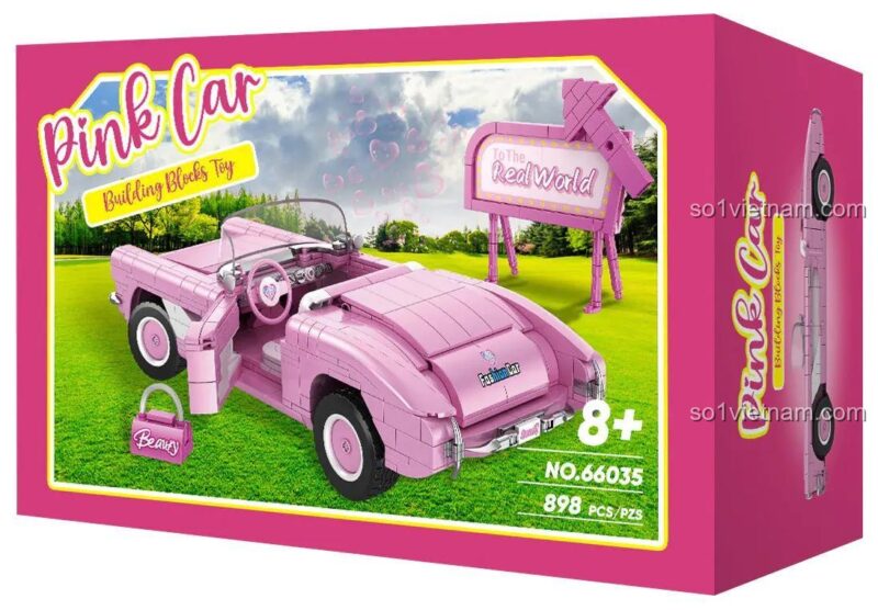 Hộp bộ lắp ghép xe mui trần màu hồng We Game Coming 66035, 898 mảnh, Tương thích LEGO®, cho bé gái 8 tuổi, biển quảng cáo "To The Real World"