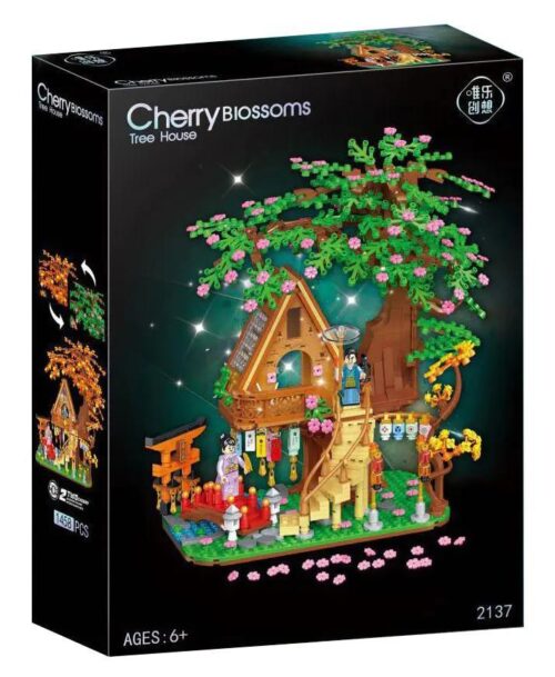 Hộp sản phẩm bộ lắp ghép Weile 2137 Nhà Cây Hoa Anh Đào với 1458 chi tiết, món quà ý nghĩa cho con gái trên 6 tuổi.