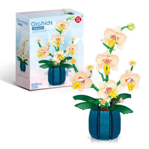 Bộ lắp ghép Weile Chuangxiang 2139 Chậu Hoa Lan Hồ Điệp Vàng thanh lịch với 606 mảnh, quà tặng cho bé gái 6 tuổi.