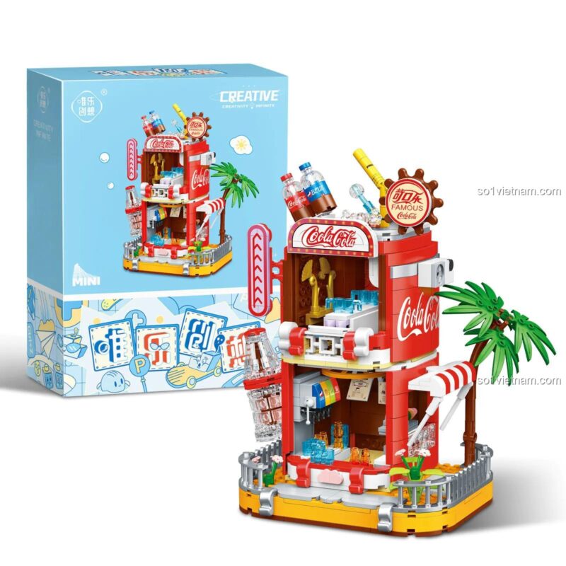 Hộp đồ chơi mô hình Ngôi nhà Coca-Cola 2092 của Weile Creative, món quà tặng độc đáo cho người yêu thích thương hiệu Coca-Cola.