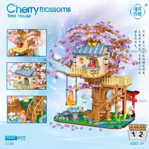 Mô hình Treehouse hoa anh đào 2136 phiên bản màu tím lãng mạn, đồ chơi mô hình Weile Creative chất lượng cao.