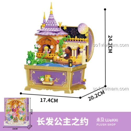 Hộp nhạc Wekki 506195, mô hình hộp nhạc Rapunzel, thể hiện kích thước chi tiết, đồ chơi sáng tạo cho bé gái 8 tuổi.