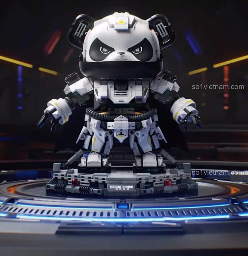 Mô hình robot Wekki 506506 phiên bản màu đen Xianyue Mecha, một biến thể của bộ lắp ghép Mecha Panda dành cho con trai 6 tuổi.
