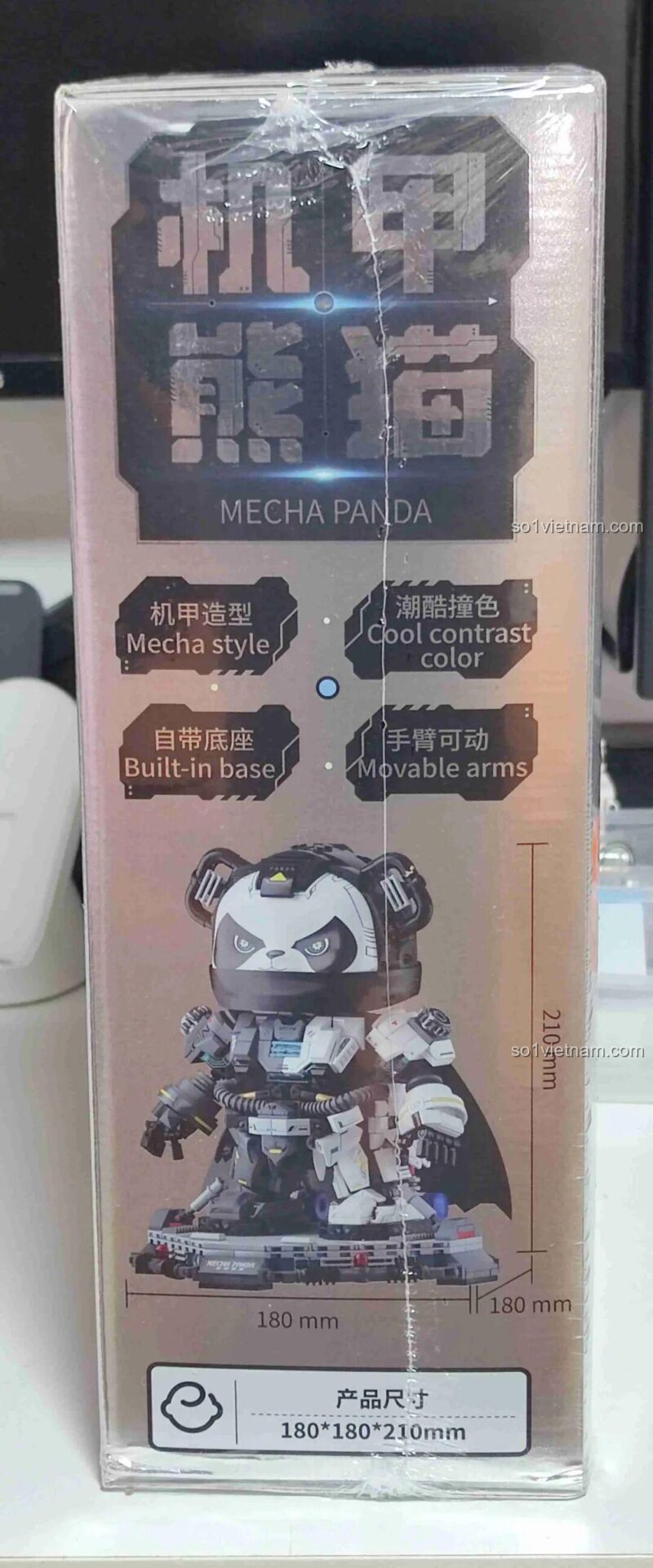 Các tính năng nổi bật của bộ lắp ghép Robot Gấu Trúc 506507: tay cử động, đế trưng bày.
