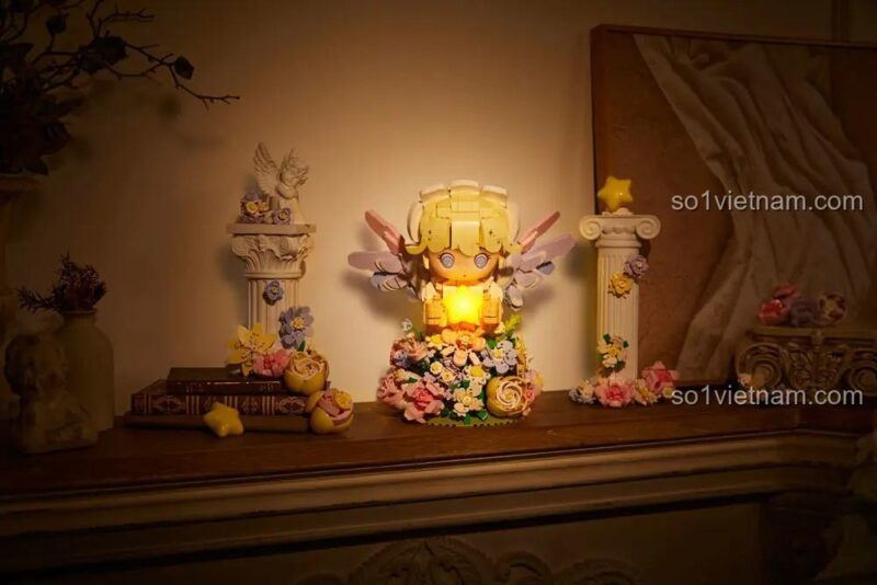 Đèn ngủ Thiên Thần Hoa Wekki 517205, Wekki 517205 Thiên Thần Hoa, có đèn LED, sạc USB, thể hiện kích thước, cho bé gái 8 tuổi, giá tốt