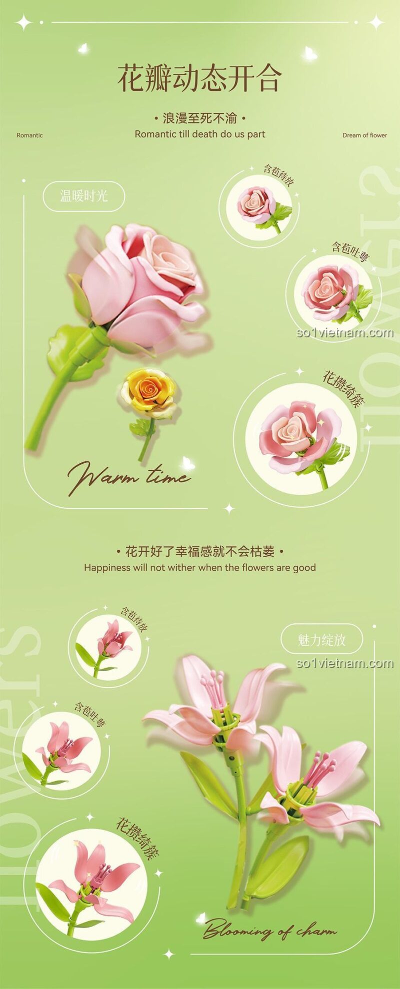 Chi tiết tính năng độc đáo: cánh hoa có thể đóng mở linh hoạt trên bộ lắp ghép Wekki 517212.