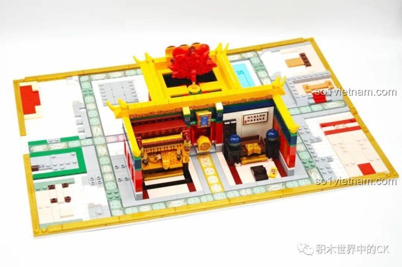 Cảnh minifigure Hoàng Thượng và nương nương trong một căn phòng của Bộ đồ chơi Cung điện Wekki 518001, mô tả cuộc sống hậu cung.