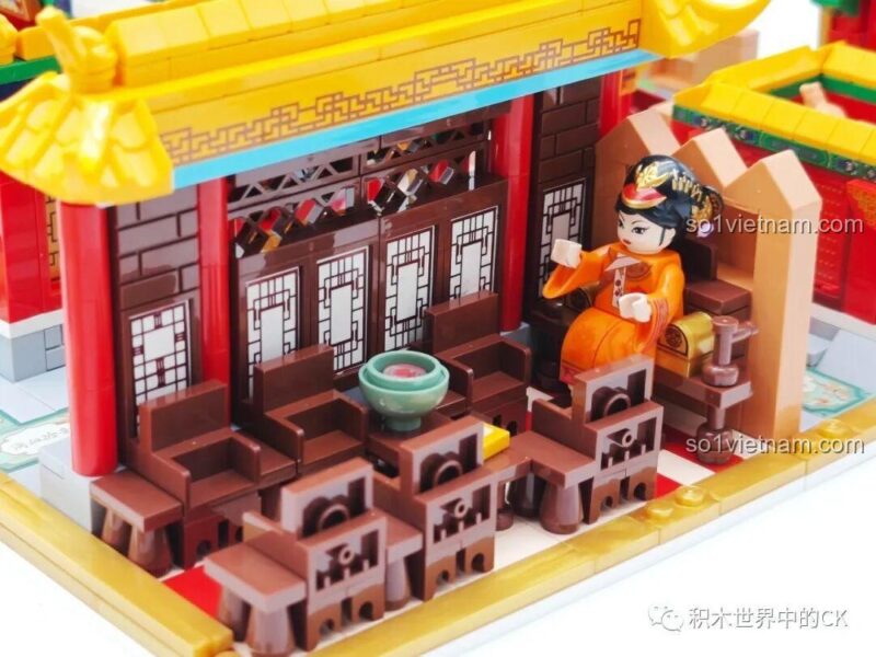 Toàn cảnh mô hình cung điện của Board game Wekki 518001, với các khu vực khác nhau được kết nối.
