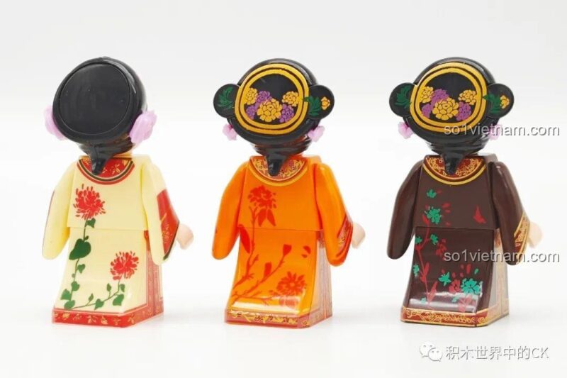 Ba minifigure nữ trong Mô hình Hậu Cung 518001 Wekki, trang phục cung đình lộng lẫy, đồ chơi sáng tạo cho bé gái.