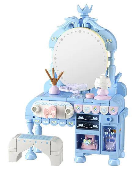 Hộp bộ lắp ghép Wekki 519004 Bàn Trang Điểm Công Chúa Nhỏ màu xanh dương và hồng cho bé gái 6 tuổi
