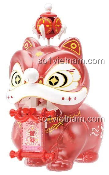 Bộ lắp ghép Sư tử Trung Hoa màu hồng 未及Wekki 516163 - Đồ chơi xếp hình linh vật may mắn cho bé 14 tuổi